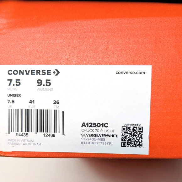 Converse Chuck 70 Plus High Top Silver White Sneakers with Box - Picture 6 of 6